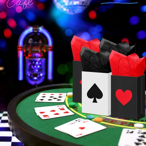 Miniatura 6 de Outus 36 bolsas de regalo de fiesta de casino, 24 unidades, suministros de fiesta temática de casino, 8.3 x 6 x 3 pulgadas, bolsas de papel