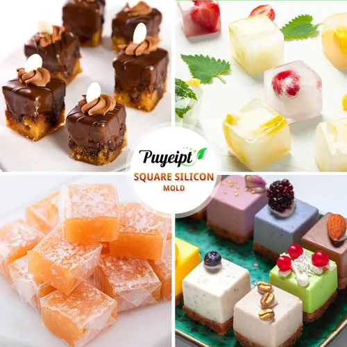 Miniatura 7 de Puyeipt - Paquete de 2 moldes cuadrados de silicona, 1.4 x 1.4 x 1 pulgada, moldes para hornear chocolate para pasteles, dulces, gelatina, trufa