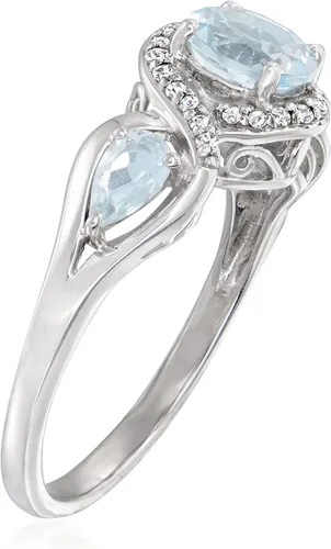 Miniatura 3 de Ross-Simons Anillo de diamantes de 1,10 qt. t. de aguamarina y 0,84 qt t t en plata de ley