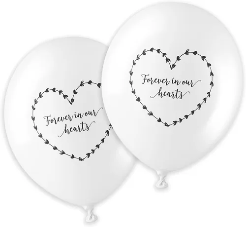 Miniatura 4 de ANGEL & DOVE 25 globos funerarios blancos "Forever In Our Hearts" biodegradables, para conmemoración, celebración de la vida