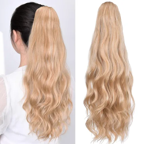 Miniatura 250 de Extensiones de cola de caballo de cabello rubio, extensiones de cola de caballo para mujer, pinza de extensiones de cabello rizado de 12 pulgadas