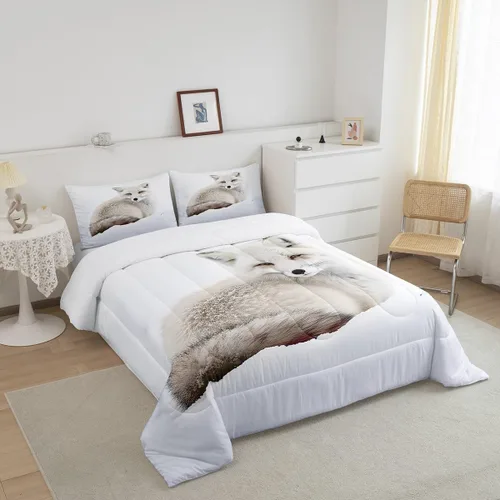 Miniatura 2 de Feelyou Juego de edredón de zorro ártico, juego de ropa de cama para niños y niñas, bonito edredón de animales salvajes, juego de edredón 1 juego
