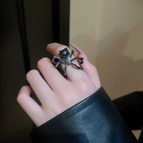 Miniatura 2 de Wiwpar Anillo de dedo abierto de araña grande negro gótico punk para mujeres y hombres, estilo bohemio, vintage, grueso, nudillo, araña, anillos