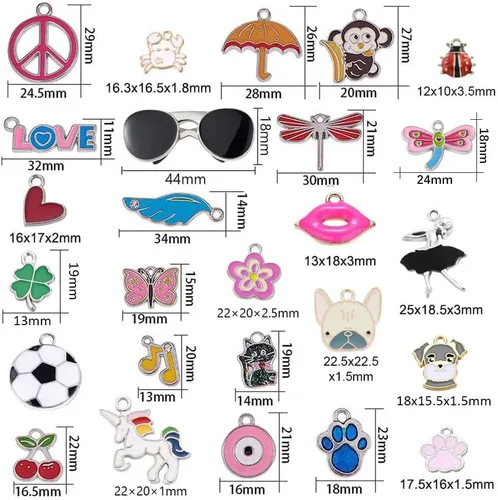 Miniatura 2 de SUNNYCLUE 1 caja de 30 estilos, 30 piezas de dijes esmaltados surtidos chapados en plata, unicornio, animales, corazón, flor, joyería, colgantes