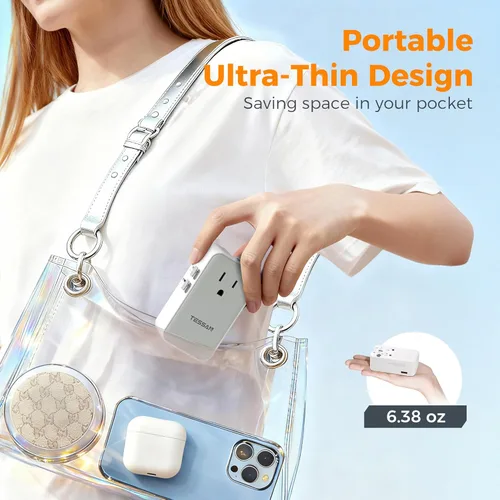 Miniatura 7 de TESSAN Adaptador de viaje universal de 70 W, adaptador de corriente internacional ultrafino con 4 puertos USB (3 USB C), adaptador de enchufe Gris