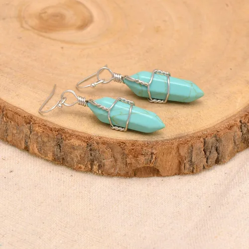 Miniatura 14 de Pendientes de cristal de punta envuelta en alambre de piedra pulida para mujer Reiki Energy Healing