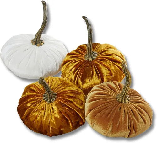 Miniatura 31 de Your Heart's Content Juego de 4 calabazas pequeñas de terciopelo, decoración del hogar hecha a mano, decoración de manto festivo, centro de mesa