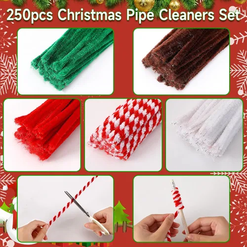 Miniatura 3 de UPINS Juego de 550 limpiapipas navideños que incluye 5 colores de tallos de felpilla y ojos móviles saltones para suministros de manualidades DIY
