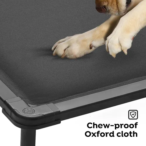 Miniatura 4 de Veehoo Cama elevada para perros a prueba de masticaciones, catre elevado duradero para mascotas con tapete impermeable relleno de algodón de Gris