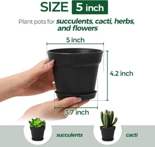 Miniatura 2 de T4U Macetas de Flores 18-Pack, Maceta de 5 Pulgadas con Platillo y Agujero de Drenaje, Macetas de Plástico Duraderas, Macetas Pequeñas para Plantas