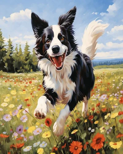 Miniatura 10 de Pintura al óleo por números para principiantes, Border Collie corriendo sobre la hierba, kits de pintura por números, pintura al óleo, lienzo