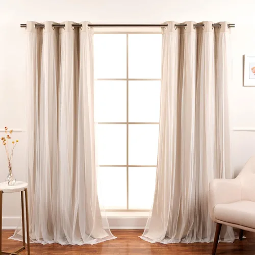 Miniatura 15 de Best Home Fashion Juego de 2 paneles de ventana de tul de encaje con aislamiento térmico y ojales de níquel de acero inoxidable para dormitorio