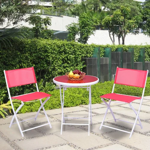 Miniatura 4 de Giantex Juego de mesa de bistró, juego de 3 piezas para patio, mesa y sillas plegables al aire libre, juego de comedor plegable para patio, juego