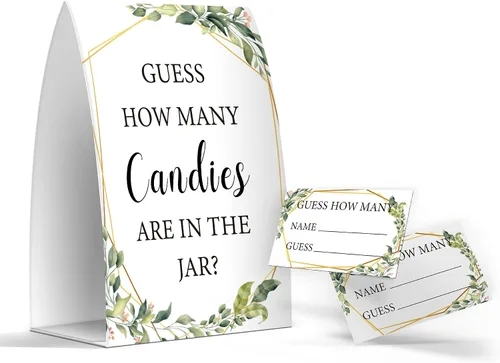 Cuántos caramelos hay en el frasco, juegos de baby shower de vegetación, baby shower con temática de vegetación - un letrero y 50 tarjetas (GES05)