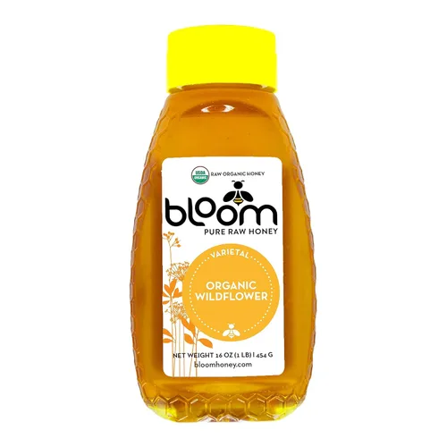 Bloom Honey Miel 100% pura orgánica miel cruda sin filtrar y sin pasteurizar - Flor silvestre orgánica 16oz