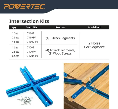 Miniatura 8 de POWERTEC 71169 Pista en T universal de 48 pulgadas con 2 abrazaderas de sujeción, azul anodizado