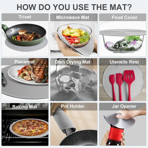 Miniatura 4 de LekDrok - Paquete de 2 fundas para alimentos para microondas con tapete de 10 pulgadas, tapete como soporte para tazón, cubierta para protector