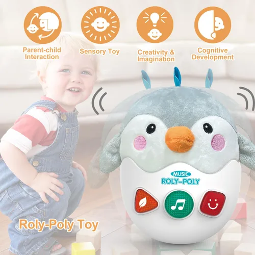 Miniatura 4 de Juguetes para bebés de 0-3-6-12 meses, regalos de ducha, peluche lindo con luces y sonidos, juguetes musicales para la barriga de pingüino