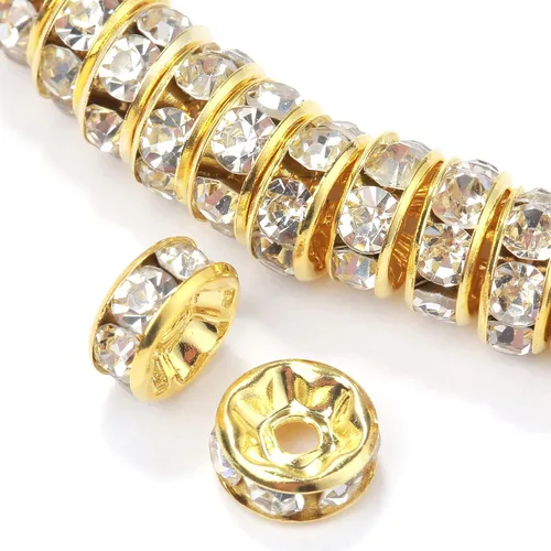 Miniatura 23 de Weebee 100 cuentas espaciadoras Rondelle, cuentas de cristal chapadas en plata, con diamantes de imitación checos, cuentas sueltas para hacer joyas