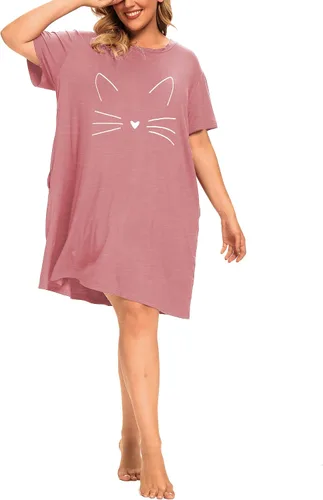 Miniatura 4 de Camisones de talla grande para mujer, ropa de dormir con gráficos, vestidos de noche con bolsillos
