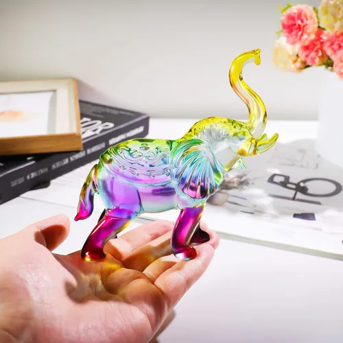 Miniatura 5 de YWHL Figura de Elefante de Cristal y Vidrio Regalos para Mujeres, Estatua de Elefante Colorida Hecha a Mano Decoración Regalo para Amantes