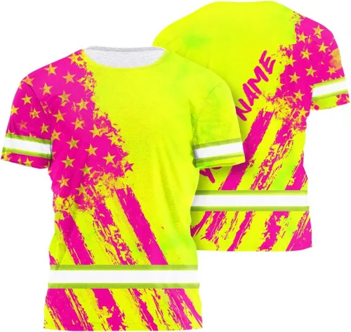 Miniatura 22 de Camisa de alta visibilidad con bandera de Estados Unidos de color para hombres y mujeres, con nombre personalizado, camisa de seguridad reflectante