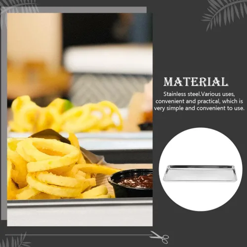 Miniatura 3 de Bandeja de barbacoa de acero inoxidable para servir bandeja rectangular de alimentos para hamburguesas para hornear horno de metal, platos de cena