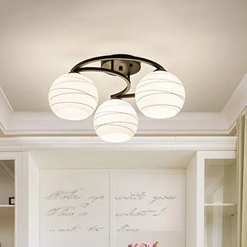 Miniatura 5 de Lámpara colgante de techo semiempotrada, moderna pantalla de globo en cristal ópalo con marco de luna negra, luz colgante para cocina, sala de 3