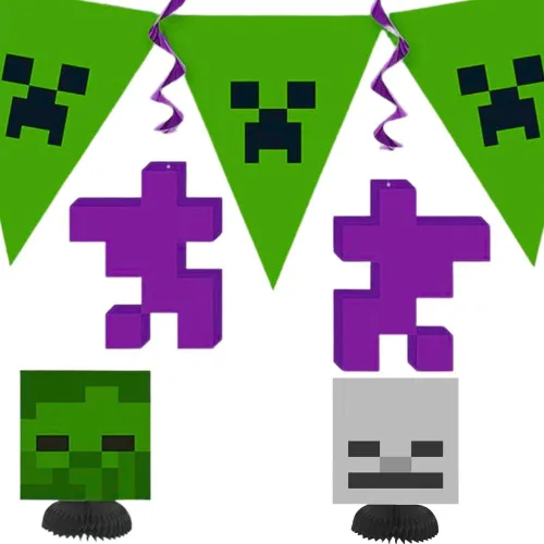 Kit de decoración multicolor de Minecraft (5 piezas) – Decoración de fiesta emocionante y vibrante, perfecto para fiestas temáticas de cumpleaños y
