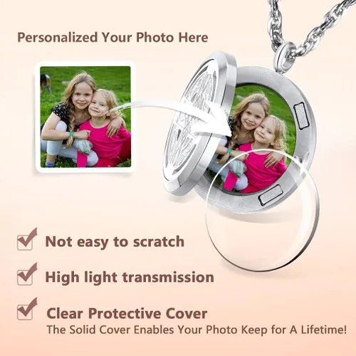 Miniatura 3 de Supcare - Collar con medallón que sostiene imágenes grabadas con foto, regalo personalizado para hombres y mujeres (con caja de regalo de joyería)