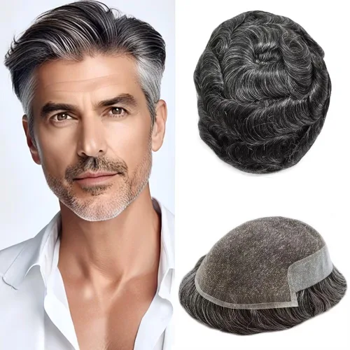 Miniatura 33 de FACE MIRACLE - Tupé frontal de encaje francés para hombres, sistema de reemplazo de cabello humano de encaje con pieza de pelo de poliuretano