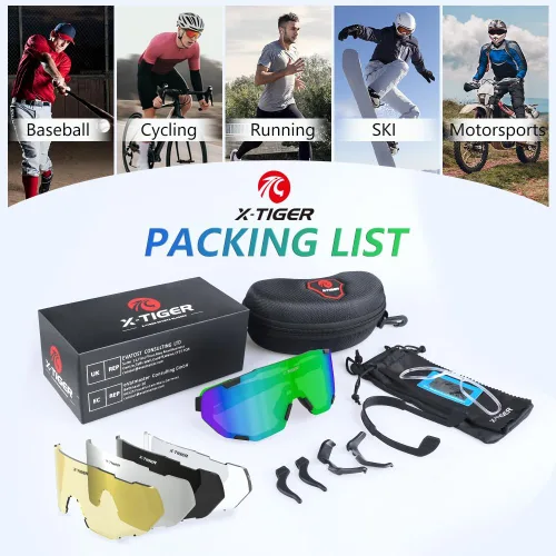 Miniatura 6 de X-TIGER Gafas de ciclismo polarizadas para hombres y mujeres, 5 lentes intercambiables UV400, gafas de sol deportivas, béisbol, correr, pescar