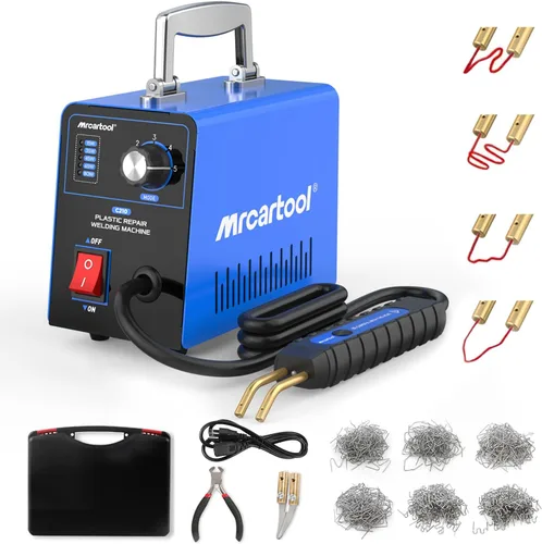 MR CARTOOL C210 - Kit de soldador de plástico con 600 grapas calientes, máquina de soldadura de plástico con potencia ajustable de 5 niveles,