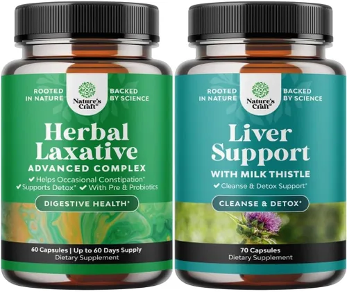 Paquete de cápsulas laxantes herbales con probióticos, laxantes naturales para estreñimiento y limpieza del hígado, desintoxicación y reparación -