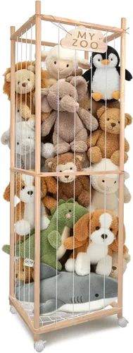 Zoo de almacenamiento de animales de peluche con ruedas, 64 pulgadas de madera grande de animales de peluche organizador de juguetes para niños