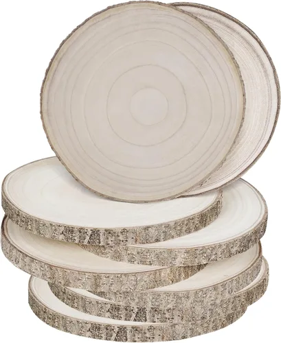 Sancodee 8 piezas de rodajas de madera grandes sin terminar, tablas de madera de 11-12 pulgadas para centros de mesa, círculos de madera natural,
