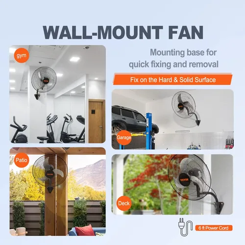 Miniatura 6 de VEVOR - Ventilador de pared de 18.0 pulgadas oscilante, de 3 velocidades, alta velocidad máxima de 4000 CFM, ventilador de pared industrial