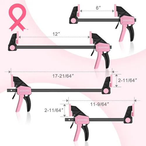 Miniatura 2 de WORKPRO Abrazaderas de barra para carpintería, paquete de 6 abrazaderas/esparcidores con una sola mano, 4 piezas de 6 pulgadas y 2 piezas de 12