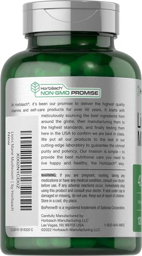 Miniatura 3 de Horbäach extracto de hongo melena de león 4200mg 120 cápsulas suplemento vegetariano, no transgénico, sin gluten