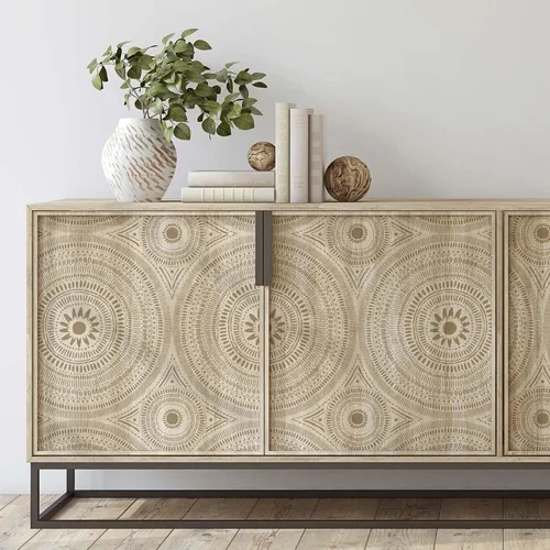Kona Furniture Stencil - Plantilla bohemia inspirada en textiles tribales africanos, plantillas de muebles fáciles de usar para una actualización