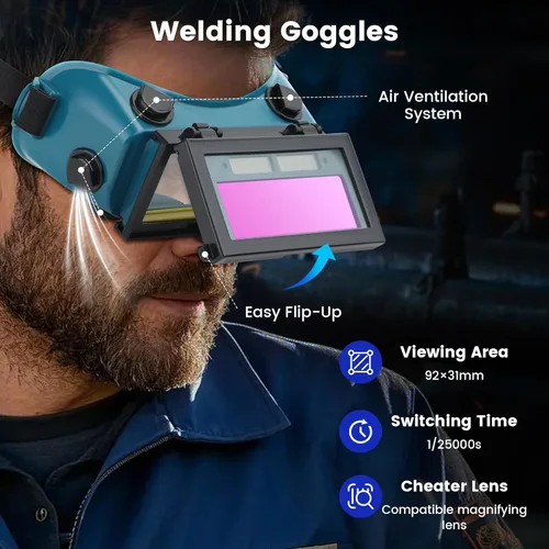 Miniatura 3 de Anteojos de soldadura con oscurecimiento automático y lentes interiores transparentes, casco de soldadura solar, gafas de soldador con lentes