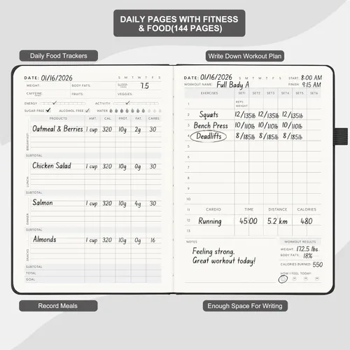 Miniatura 4 de &And Per Se Diario de entrenamiento y alimentos – Diario de fitness con rastreador de dieta diario y libro de registro de ejercicios de gimnasio