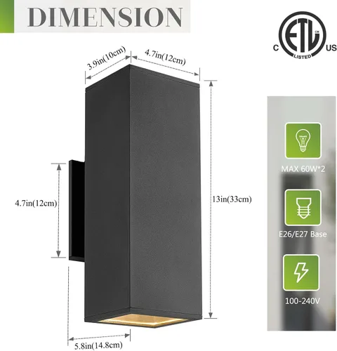 Miniatura 4 de harriet Luces de porche modernas para exteriores, cubierta de aluminio impermeable IP64 y vidrio templado, aplique de pared rectangular arriba/abajo