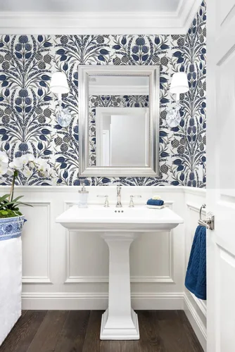 Miniatura 6 de CiCiwind Papel tapiz de despegar y pegar, color azul y blanco, papel de pared floral, bohemio, autoadhesivo, apto para inquilinos, papel de contacto