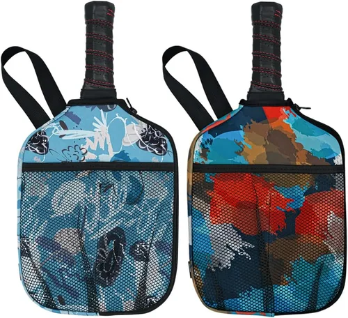 WK IEASON Funda de neopreno para paletas de pickleball con bolsillos interiores y correa de asa, funda para raqueta y organizador de bolas