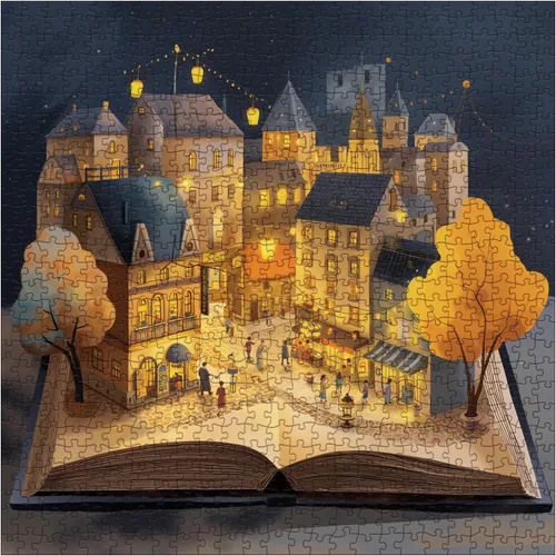 Miniatura 9 de Hermoso libro valle rompecabezas para adultos, 1000 piezas de naturaleza, bonita luna, cascada de paisaje, rompecabezas escénico de castillo