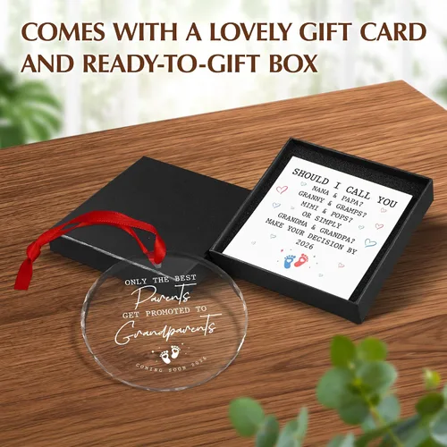 Miniatura 3 de OASSIE Adornos Navideños para Abuelos - Regalos de Anuncio de Embarazo Adornos de Vidrio para Árbol con Tarjeta - Promovido para Abuelos Regalos