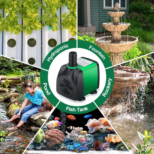 Miniatura 7 de CWKJ Bomba de fuente, bomba de fuente de agua de 220 GPH (15 W 900 L/H), bomba sumergible para fuente al aire libre con tubo de 6.5 pies