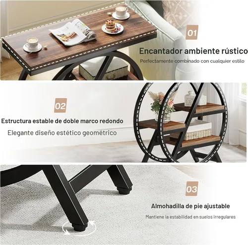 Miniatura 7 de Tribesigns Mesa auxiliar para sala de estar, mesa auxiliar estrecha de 3 niveles con almacenamiento, mesa auxiliar de sofá de madera con marco