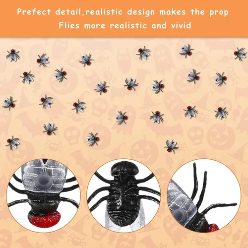 Miniatura 4 de Skylety 120 piezas de moscas falsas mini moscas de plástico realistas broma insectos simulados pequeños insectos falsos para Halloween, broma
